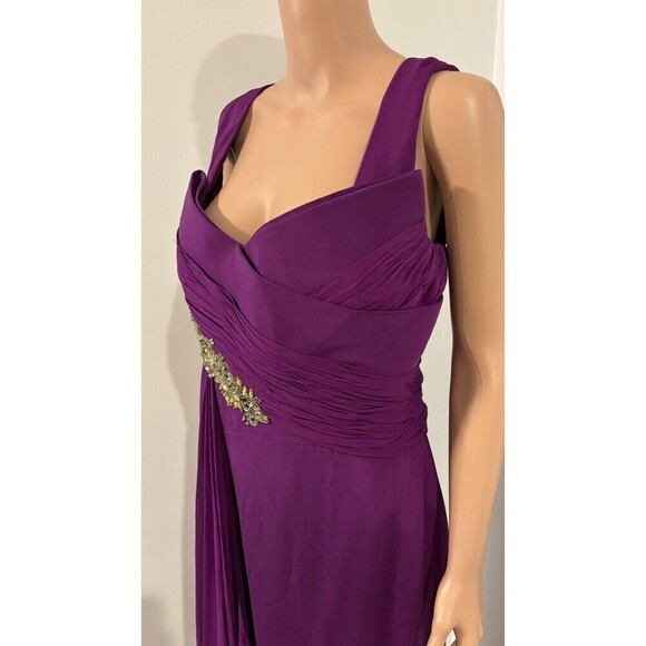 MARCHESA NOTTE Purple Silk Gold Sequin Ruched Long Evening Dress Ret $1095 Sz 16 - Picture 5 of 13